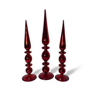 Vintage Handblown Red Mercury Glass Tree Topper Set Of 3 Tabletop RARE FIND